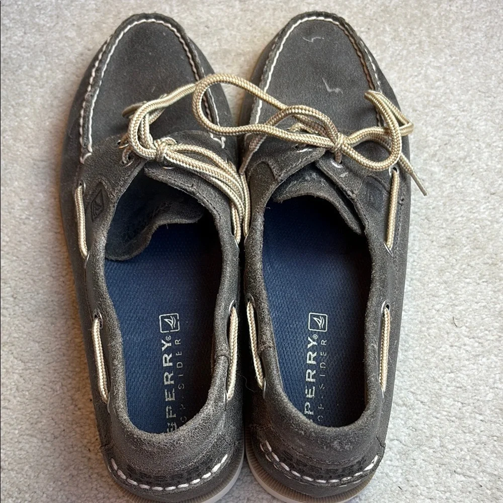 🍿Sperry Gray leather Boat Shoes with Moccasin Stitching
